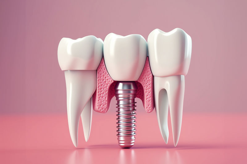 Close up of dental teeth implant. 3D rendering