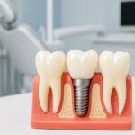 Dental implant model on a dental office counter, dental office